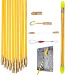 33' Fiberglass Electrical Connectable Fish Tape Pull Kit, Cable Rod Set with Hook and Hole Kit in Transparent Tube (Yellow, 10Rods x 1M)