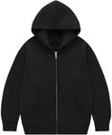 Flygo Unisex Boys Girls Hoodie Sweatshirt Full Zip Up Casual Long Sleeve Solid Jacket Kids Lightweight Outwear with Pockets(Black-XL)