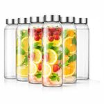 Vasukie Glass Water Bottles, Glass Fridge Water Bottle with Steel Cap, Wide mouth Leak proof & detox water bottle glass, water bottle for fridge, fridge bottle set of 6-750 ML (6 BOTTLE)