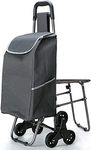 KRISHYAM Foldable Shopping Trolley Cart with Wheels and Removable Bag (6 Wheel+Seat+2 Pocket-Grey)