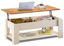 Blisswood Coffee Table With Storage, Lift Up Coffee Tables for Living Room, Wooden Coffee Table With 1 Shelf Large Hidden Storage Modern Rectangular Sofa End Lift-Top Tea Table Furniture, Cream & Pine