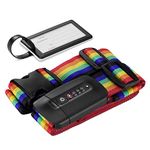 Navaris Suitcase Strap with TSA Lock - Cross Case Baggage Belt with Combination Lock and Luggage Tag for Suitcases, Travel Bags - Multicoloured