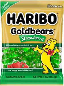 Haribo Gummi Candy | Goldbears Single Flavor Limited Edition | Strawberry, 4 oz. (Pack of 12)