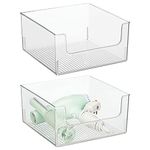mDesign Plastic Open Front Bathroom Vanity Storage Bin for Bath Vanity Countertops, Shelves and Under Sink Organization - Holds Soap, Lotion, Shampoo, Body Wash, Conditioner -12" Wide- 2 Pack - Clear