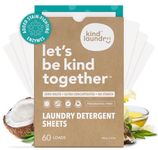 Kind Laundry Detergent Sheets, All Natural Travel Friendly Biodegradable Washing Eco Soap Strips and Chemical Free Formulation with Strong Cleaning Power, Fragrance Free (60 Loads)