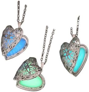 Glow in the Dark Heart Necklace Pendant Locket Chain Aromatherapy Locket for Teen Girls Mother Little Girls Jewelry (Mixed Color)