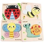 Airlab Wooden Puzzles for Toddlers 1 2 3 Year Old Montessori Educational Preschool Learning Toys for Kids Animals Jigsaw Puzzle for Baby Boys Girls Gifts Pack of 4