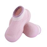 Pluatyep Baby Toddler Sock Shoes Non-Skid Slipper with Rubber Soft Sole Breathable Cotton Walking Shoes for Infant Girls Boys, Pink, 9-12 Months Toddler