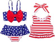 Ahegao 6M-3T Baby Girls Swimsuits for Toddlers Kids 3pcs Bathing Suits Bikini, 4th of July Blue, 2-3 Years