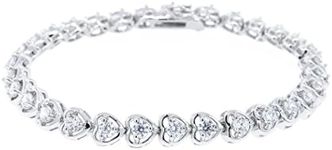 Cate & Chloe Rosalie 18k White Gold Plated Heart Tennis Bracelet | Women's Silver Bracelet with Round Cut Cubic Zirconia Crystals, 7.5" Sparkling CZ Stone Bracelet for Women, Gift for Her