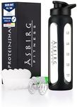 Asbirg Fitness | Glass Protein Shaker | Protein Shaker | Drinking Bottle | with Spiral Ball | Black