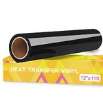 Prime Vinyl HTV Vinyl Roll - 12" x 11ft Black Heat Transfer Vinyl For T-Shirts, Iron on Vinyl for Silhouette Cameo, Cricut Maker, Heat Press Vinyl for Clothes, Hats, Pants, Other Fabrics