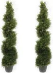 4FT Artificial Green Tree Planting Pack of 2 (set-48-inch) Artificial Cypress Spiral Tree Planting-Year-Round Green Fake Plant Garden Front Porch Flowerpot Decorator Artificial Tree