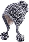 HUAMULAN Women Winter Sherpa Beanie Hats Knit Ear Flaps Peruvian Cover Ears Warm Fleece Lined Ski Snow Hat with 3 Pompom