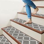 DanceWhale Stair Treads for Wooden Steps Indoor, 8" X 30" Non Slip Edging Staircase Runners, Reusable Stair Carpets Mats for Kids and Dogs, 10 pcs, Grey