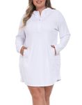 HDE Women's Plus Size Swim Coverup Dress with Hood UPF 50 Long Sleeve Cover Up, White, 3X