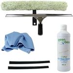 GBPro Professional Window Squeegee Stainless Steel Wiper 45cm/18 inches + T Bar & Micro Wash Sleeve, Concentrated Eco Glass Cleaner 500ml, Fishscale Micro Glass cloth, Rubber Blades