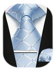 Enlision Mens Light blue Plaid Tie and Pocket Square with Tie Clip Set Business Formal Wedding Ties for Men Necktie & Handkerchief & Tie Pin Sets,Light blue