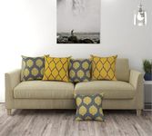 Trance Home Linen Set of 5 Premium Cotton 18x18 inch Cushion Covers Only | Throw Pillow/Small Cushion Pillow Covers Only – (18x18 inch | 45cmx45cm, Damask & Dori Mustard Yellow) – Set of 5