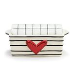 Demdaco Heart and Stripes Red 7 x 3 Stoneware Mini Loaf Pan With Towel Set