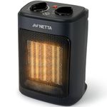 NETTA Heater Ceramic Fan Heater 2000W - 3 Heat Settings & Thermostat with Tip Over & Overheat Protection, Portable and Compact Electric Space Heater - Black