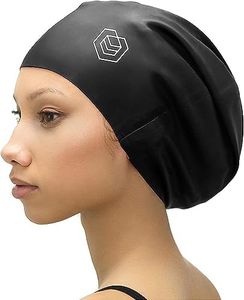 SOUL CAP - Large Swimming Cap for Long Hair - Designed for Long Hair, Dreadlocks, Weaves, Hair Extensions, Braids, Curls & Afros - Women & Men - Silicone (Black, XL)