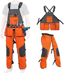 GeerDuo 2-in-1 Chainsaw Protective Chaps and Apron Combo, Heavy Duty 900D Oxford Woodworking Tool Apron with 10 Pockets, Adjustable Safety Logger Chaps for Carpenter, Arborist, Gardening