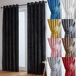 John Aird Crushed Velvet Fully Lined Eyelet Curtains (Black, 66" Wide x 54" Drop)