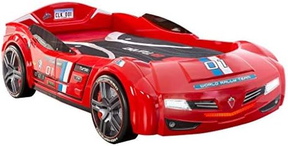 Cilek BiTurbo Twin Kids Race Car Bed Frame For Boys at age 2 to 12, Remote Controlled, LED Headlights, Engine Sound, License Plate, Red
