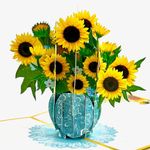 Three Dee Cards - Vibrant Sunflower Flower 3D Pop Up Card for Her Mum Mothers Day - Wife Girlfriend Anniversary Valentines Pop-up - Grandma Birthday - 15cm x 15cm