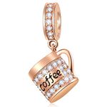 Rose Gold Coffee Cup Pendant Charms fit Pandora First Mothers Day Bracelet, I Love Coffee Mug CZ Beads Dangle Starbucks Cafe Drink 925 Sterling Silver Charm, Gift for Christmas/Valentines Day