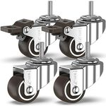 GBL Heavy Duty Castor Wheels with 2 Brakes + Screws - 25mm M6x15mm Bolt up to 40KG - Pack of 4 No Floor Marks Silent Caster for Furniture - Small Rubbered Trolley Wheels - Silver Castors