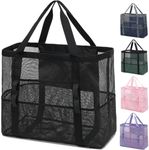 Fammart Mesh Beach Bag, Large Beach Tote with Zipper Pocket for family Pool Bag for Toys & Vacation Essentials, Black, XX-Large, Fashion