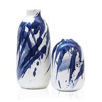 TERESA'S COLLECTIONS Blue Vase Set, Large Navy Blue and White Ceramic Flowers Vases for Home Decor, Decorative Vases for Mantel, Shelf, Living Room, Ideal Gifts for Mothers Day, Mom-Set of 2, 10.2"