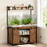 SYESWAY 55-75 Gallon Fish Tank Stand with Power Outlets, Heavy Duty Metal Frame Aquarium Stand with Barn Door, Turtle Reptile Terrariums Stand, 1000LBS Capacity, Brown