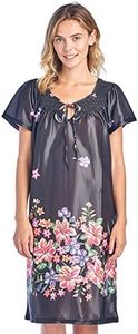Casual Nights Women's Nightgown Short Sleeve MuuMuu Housecoat Lounger Patio Dress - Black - Medium