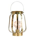 Urban living Metal Geometric Wire Cage LED Table Lantern Lamp Chrome Modern Battery Powered Cordless Desk Decorative Bedside Wired Lighting Home Lounge (Gold with Handle), (54801)