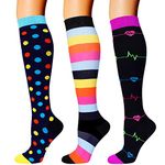 3 Pairs Graduated Medical Compression Socks for Women Men 20-30mmhg Knee High Fun Stockings for Running Sports Athletic Nurse Travel Pregnancy Swelling