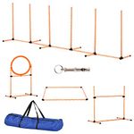 PawHut Pet Agility Training Equipment Dog Play Run Jump Hurdle Bar Obedience Training Set with Adjustable Height Jump Ring High Jumper Weave Poles Square Pause Box Carry Bag Whistle