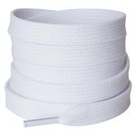 Olukssck [2 Pairs] Flat Shoe Laces for Sneakers, 2/5" Wide Athletic Shoelaces White 47 inch(120cm)