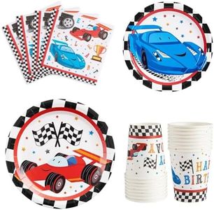 WERNNSAI Racing Car Party Supplies for Boys - Serves 16 Guests Disposable Party Tableware Kit Includes Paper Luncheon Dinner Dessert Cake Plates Napkins Cups Birthday Party Dinnerware