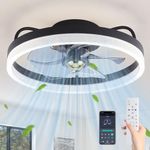 ACYERK Ceiling Fans with Lights 16'' 150° Ultra Wide Crystal Ceiling Fan Flush Mount with Dimmable 3 Colors Reversible 6 Speeds Low Profile Fandelier LED Light Fixture for Bedroom Kids' Living Room