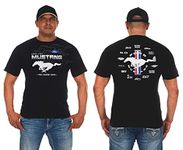 JH DESIGN GROUP Mens Ford Mustang T-Shirt 7 Styles with American Flag Sticker (Black, 2X)