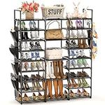 W&H 9 Tier Metal Shoe Rack Storage Organizer-Large Shoe Rack Can Store 60 Pairs of Shoes,Adjustable Shoe Rack Vertical for Cloakroom, Storage Room, Entrance,Easy to Assemble Black Shoe Rack Tall