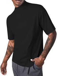 Mens Mock Turtleneck T Shirts Short Sleeve Cotton Basic Undershirt Relaxed Fit Lightweight Solid Pullover Tops Black