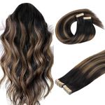 DOORES Human Hair Extensions, 100g 40pcs 20 Inch Balayage Natural Black to Chestnut Brown, Tape in Human Hair Extensions Remy Hair Extensions Natural Thick Hair