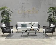 OVIOS Outdoor Sofa Set for Garden | Patio Furniture Set | Conversation Set Premium Waterproof HDPE Rope and Powder Coated Iron Frame All Weather Resistant (P08-SS-5 SEAT-Grey)