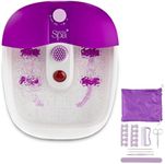 Sensio Spa Foot Spa Massager Pedicure Bath Nine accessories Pamper Your Feet with Heat Bubbles and Massaging Tools All In One Home Salon Therapeutic Massage Tub Pedicure Set White Purple