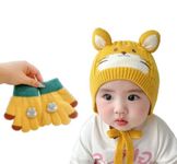 REFFER Baby Winter caps Unisex Beanie fit for 3 Months to 4 Years Old Toddler Baby Winter Caps for Kids Boy's and Girl's Free Size (Yellow caps + Gloves Set 1 to 3 Years)