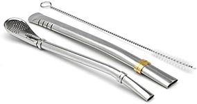 BALIBETOV [New] Yerba Mate Stainless Steel Straw - Set of Bombillas for Mate Gourd Drinking - 6'' long (16 cm) (Silver Stainless Steel Set of 2 Bombillas)